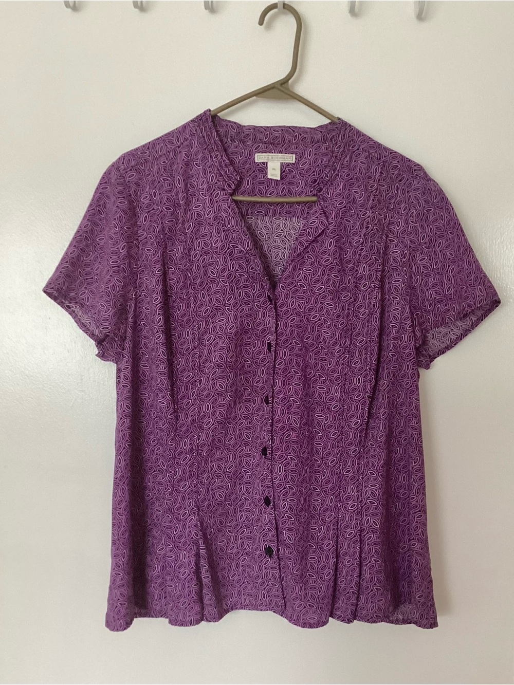 Dana Buchman Purple Short-Sleeve Button-Front Blouse